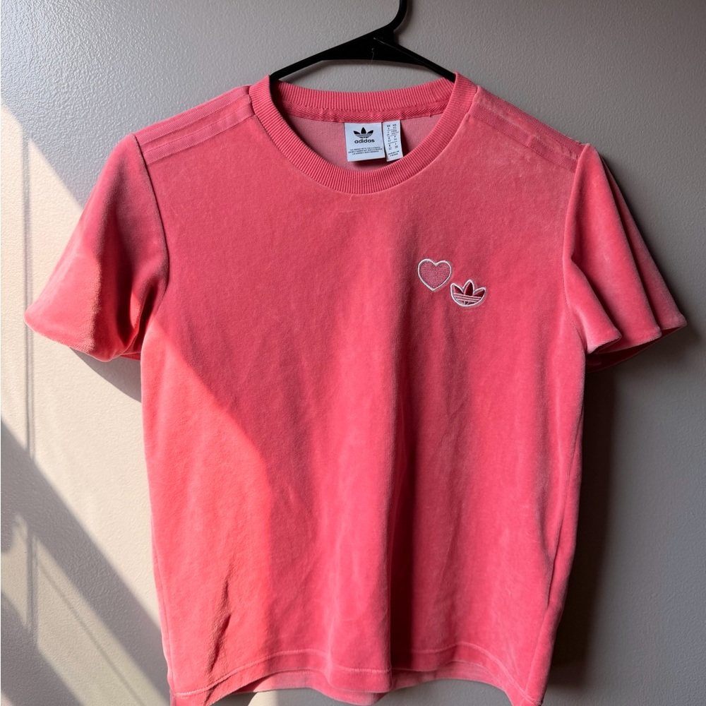adidas Pink Short Sleeve Tee with Heart & Trefoil Embroidery